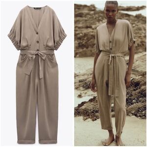 ZARA LONG BELTED JUMPSUIT MID-CAMEL
